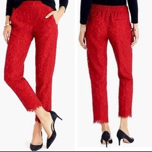 NWOT J. Crew Red Lace Cropped Ankle Pant Holiday Size 4